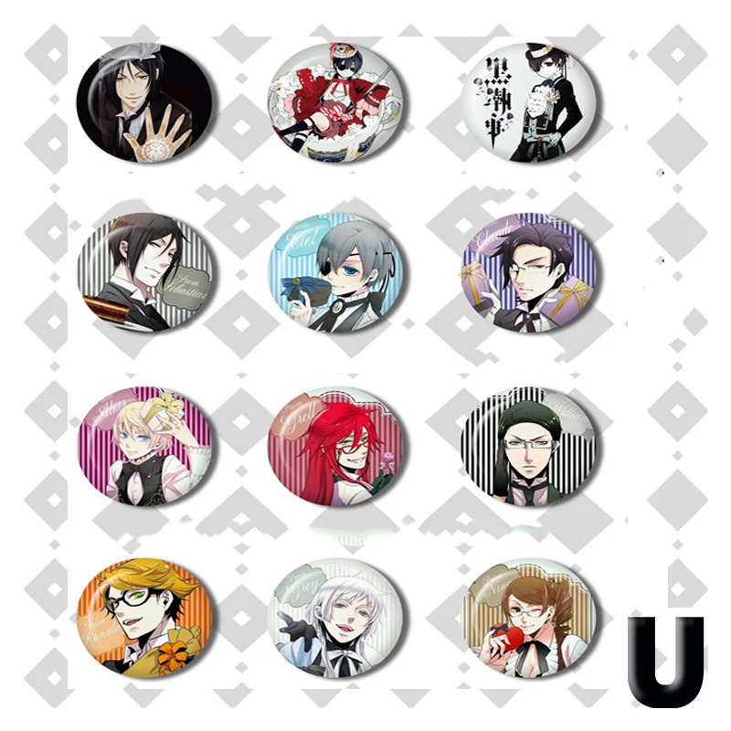 58 мм Аниме Kuroshitsuji Черный Дворецкий Себастиан Elizabeth William Queen BulterCiel Grell Sutcliff брошь