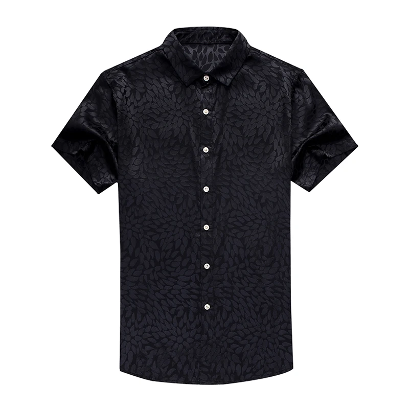 Рубашка мужская атласная с коротким рукавом шелковая сорочка в повседневном и
