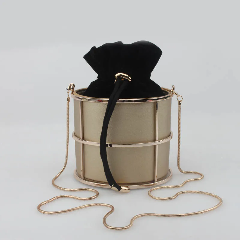 

Fashion Bucket Women Clutch bag Lady Metal PU Leather Wallet Chain Shoulder Crossbody Bag Party Dinner Small Bag Purse Handba