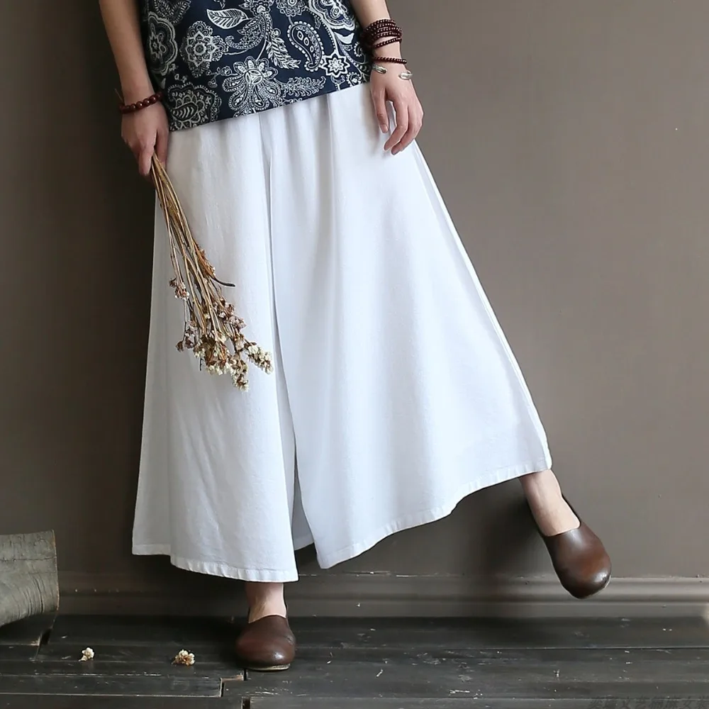 Женские шаровары с эластичным поясом летние брюки-султанки из хлопка и льна