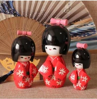 3pcs new new cherry blossom cute handmade oriental japanese pink red kokeshi girls wooden dolls 12cm 10cm 8cm