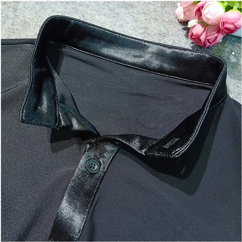 Мужские топы для латиноамериканских танцев черная одежда с длинным рукавом