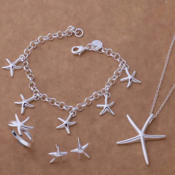 Лидер продаж, элегантные великолепные дизайнерские ювелирные наборы AS086 серебряного цвета, браслет 124 + ожерелье 281 + серьги 280 + кольцо 294 Bfyajxfa