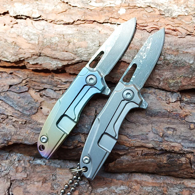 Тактический складной нож MAD BULL Titanium TC4 карманный клинок из дамасской стали с