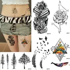 Черное дерево, цветы, розы, птицы, пистолет, Кит, временная татуировка для женщин, водостойкая, цвет черный, боди-арт, рисование, татуировки, наклейки