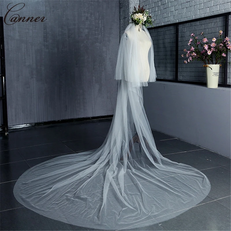 

290CM White Cathedral Wedding Veils Long Elegant Bridal Veils with Comb Bride Head Veil Wedding Accessories Q40
