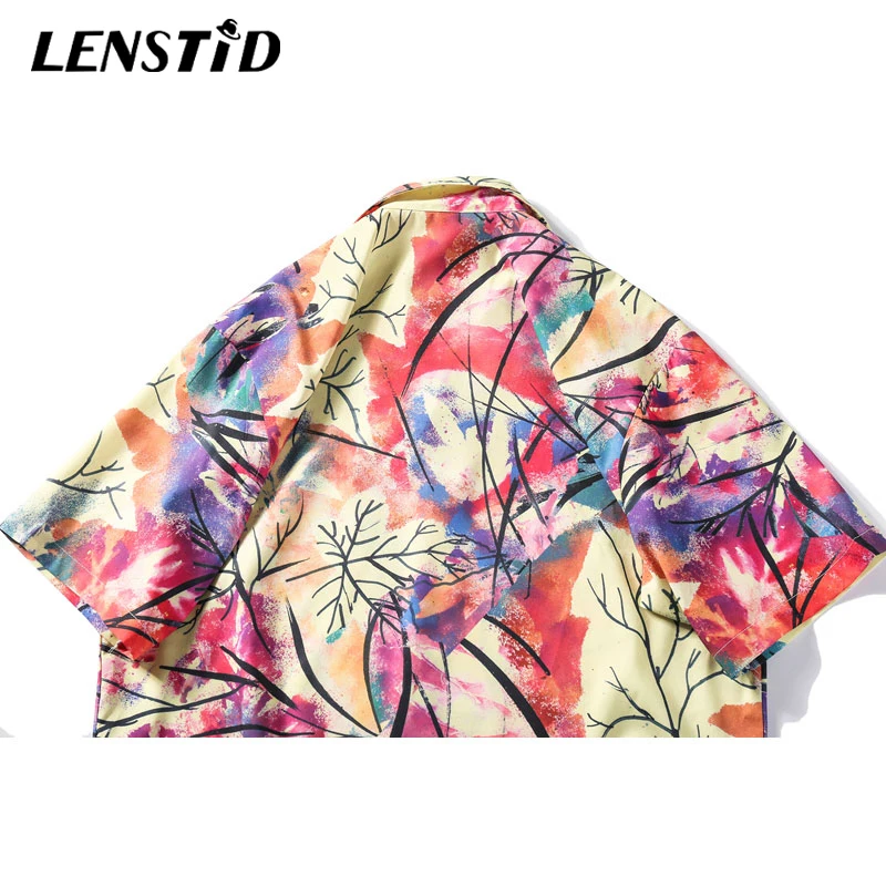 LENSTID лист печатных Красочные летние пляжные рубашки для мужчин повседневное