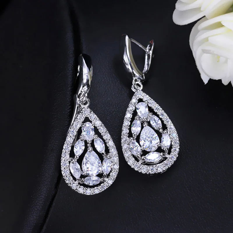 white CWWZircons Великолепная груша в форме капли зеленый кубический цирконий Кристалл Большие Длинные уха пирсинг кольцо серьги для женщин CZ161 - Окраска металла: white