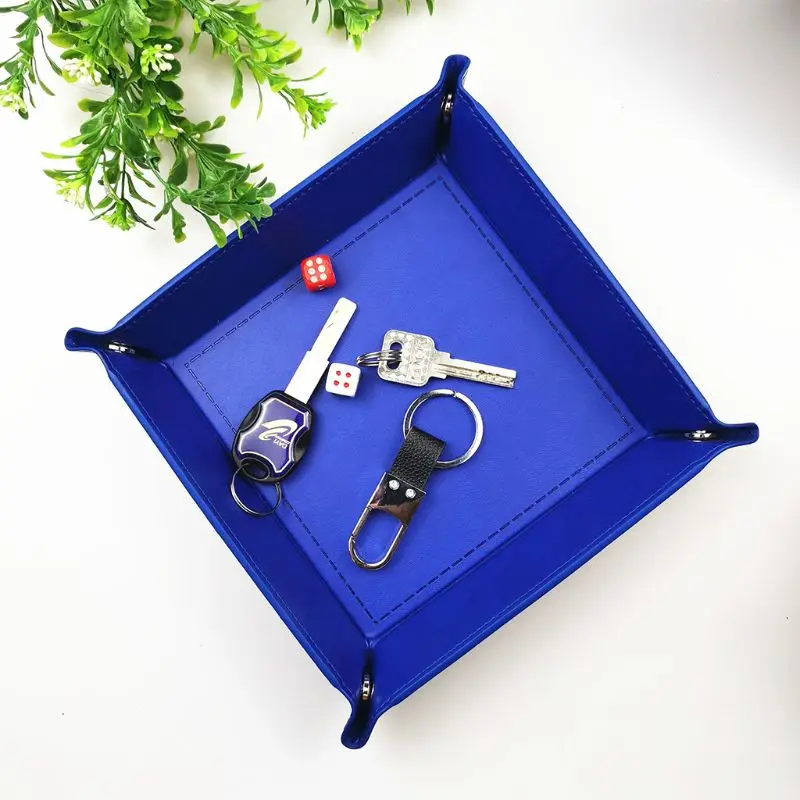

Foldable Desktop Storage Box PU Leather Quadrilateral Tray DND Dice Key Coin Box