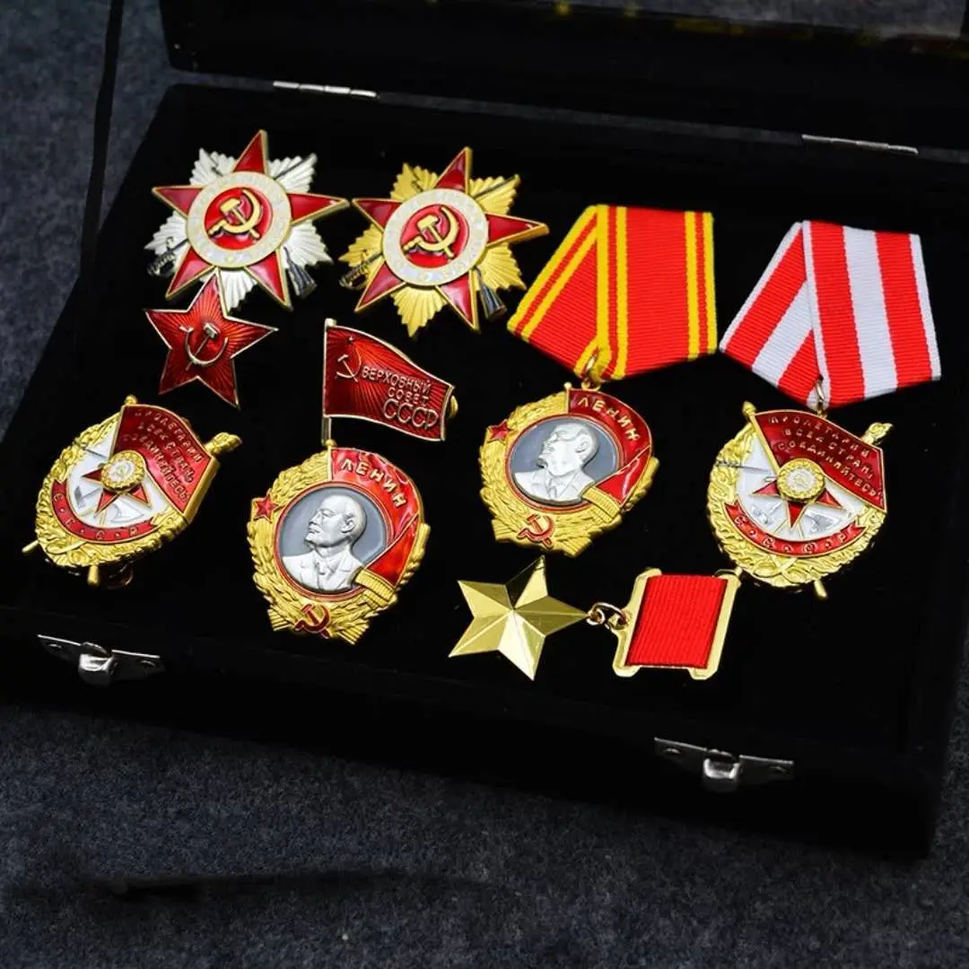 Высокое качество WWII WW2 CCCP орден патриотической войны Золотая звезда красный флаг значок медали СССР набор брошь на булавке - Цвет: A