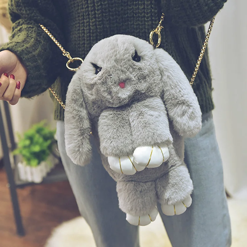 SMOOZA мертвой женская сумка через плечо с цепочкой из меха кролика Рекс милая