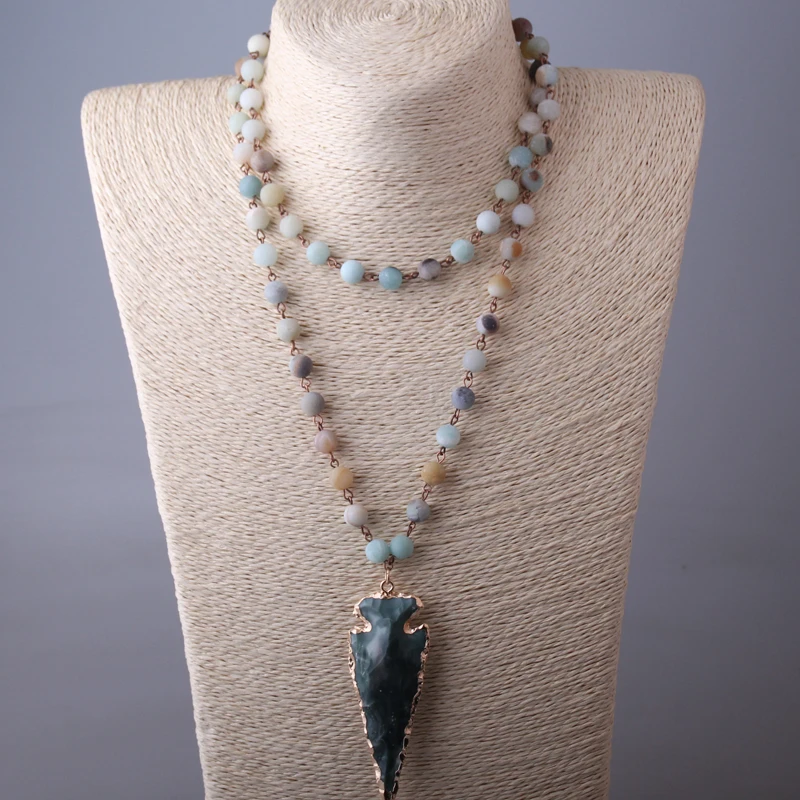 MOODPC модное камни амазонита цепочка с розам женское ожерелье ручной работы из