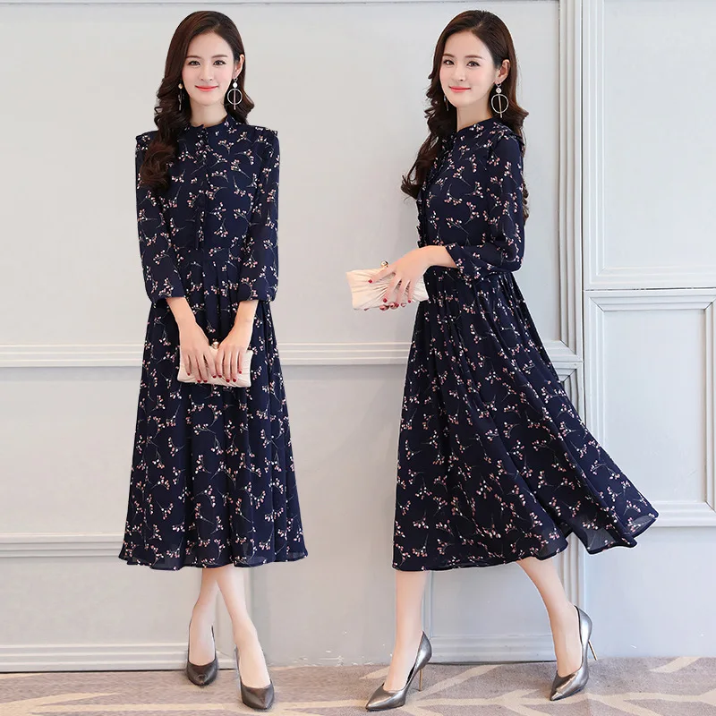 Women sexy chiffon clothing 2017 hot sale O-neck long sleeve beach style vestidos women casual spring autumn skirts 1887 | Женская