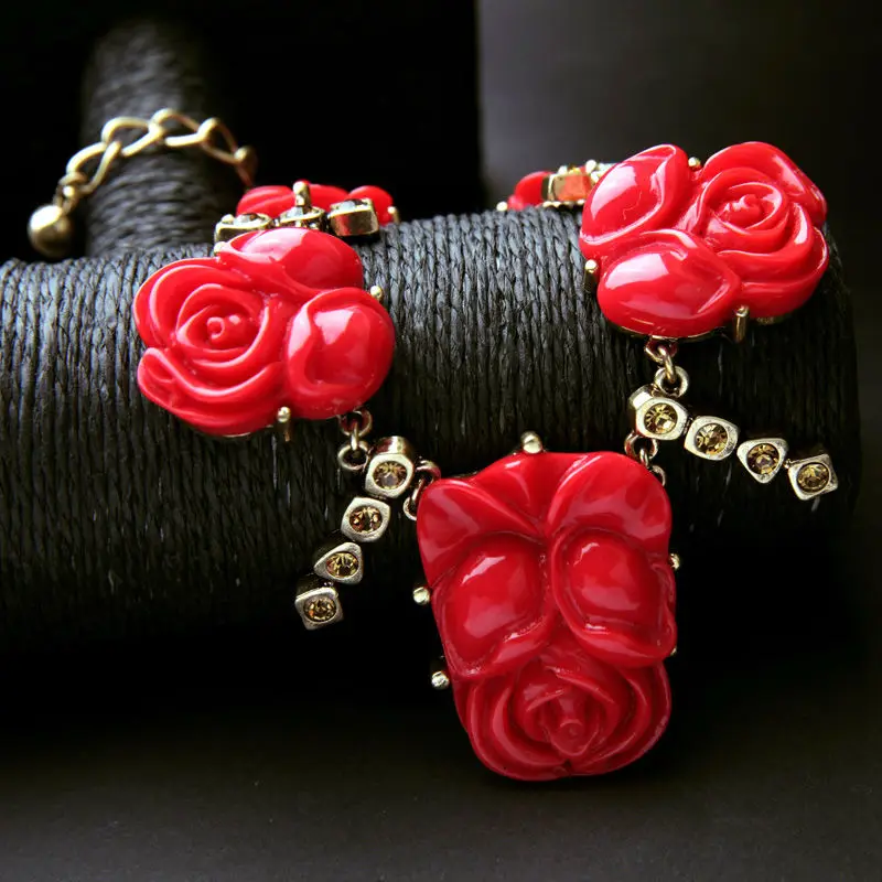 Большой благородный корейский стиль красный цветок ожерелье для женщин макси