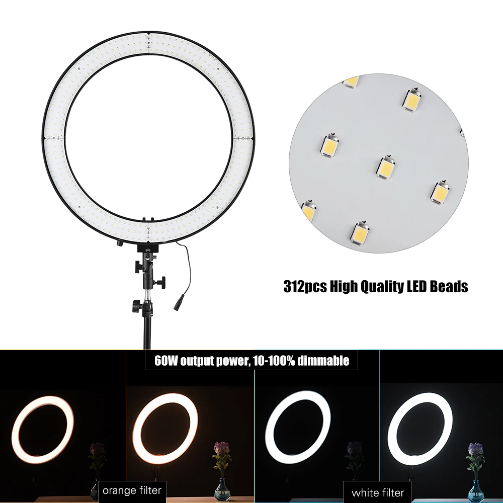Andoer 18 &quotLED Кольцевой свет Ringlight 5600K 60W фото студия видео с настольной подставкой