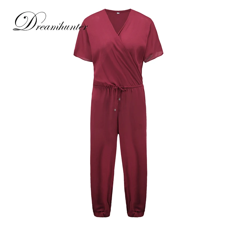 Женские комбинезоны летние модные элегантные с треугольным вырезом шифоновые