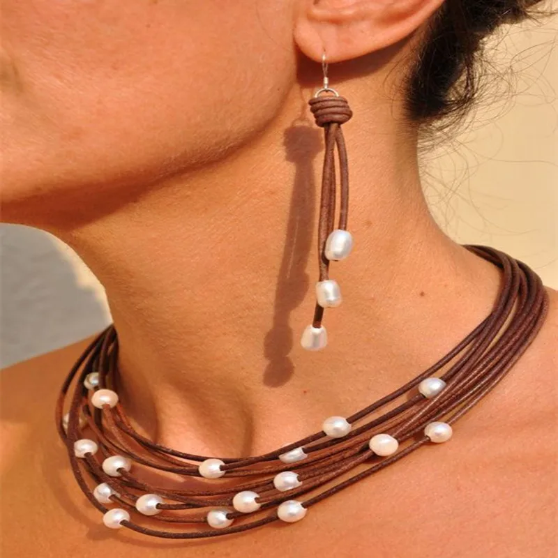 Ожерелье с жемчугом кожаное классическое в богемном стиле узлом украшения Dongmu 2020