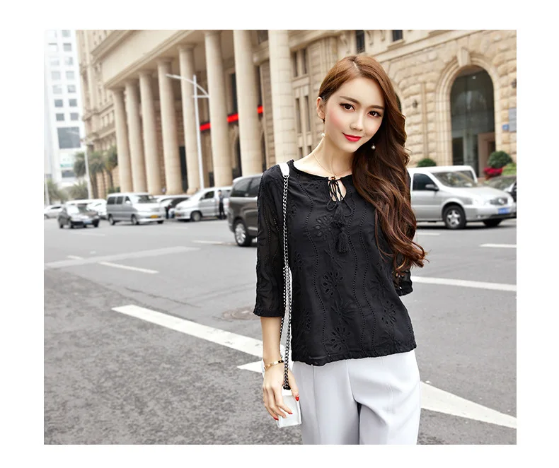 

Kerrilado New Fashion Spring and Summer Female black color hollow out Sexy T-shirt AX09