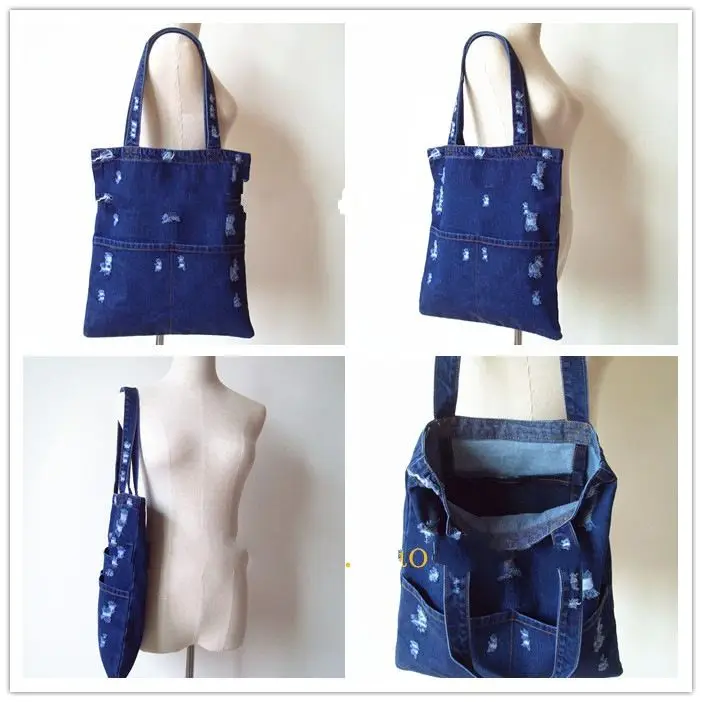 Модные Простые винтажные женские сумки из денима со сломанными джинсами сумочки