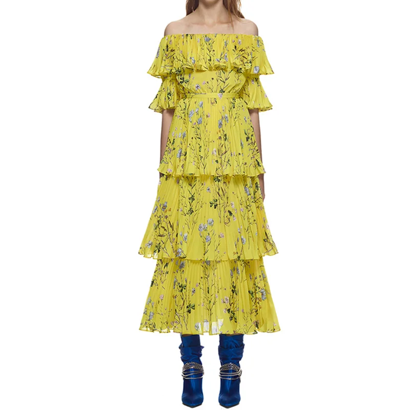 Женское длинное пляжное платье с открытыми плечами Boho желтое элегантное