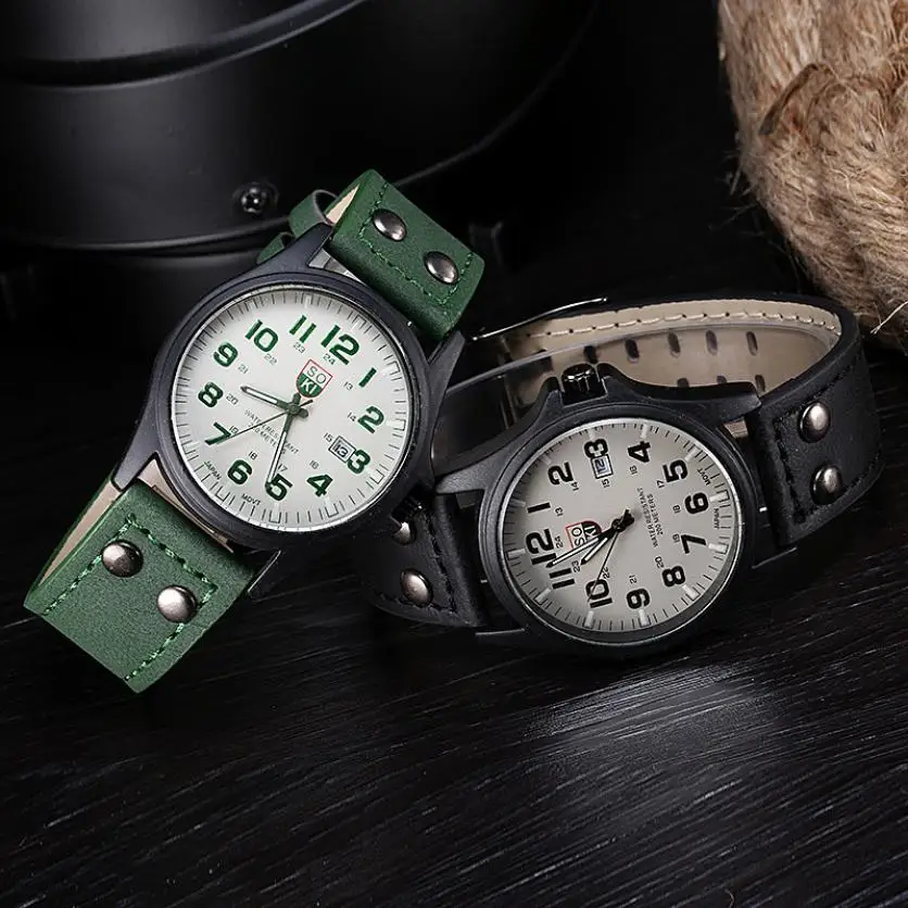 

Men Fashion Watches Vintage Classic Men's Waterproof Leather Strap Sport Quartz Army Watch Male Business relogio masculino A3