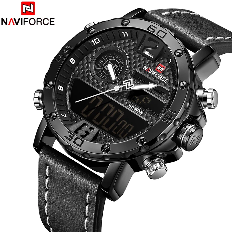 Для мужчин часы NAVIFORCE топ модный бренд армии Спорт Часы мужские кожаные