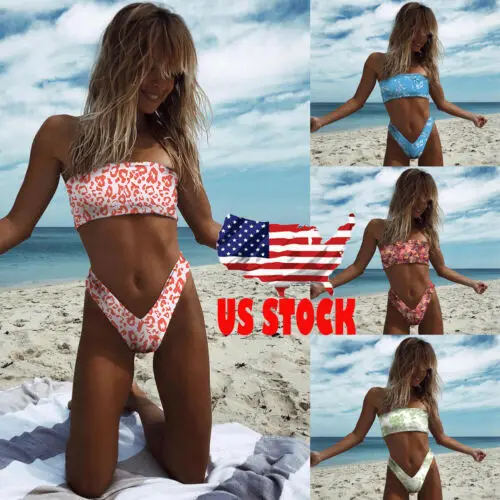 Новинка Женский комплект бикини с высокой талией и принтом бюстгальтер пуш ап