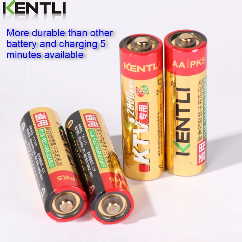 Аккумуляторы KENTLI 1.5V AA PK5 2800mWh, литий-ионные, перезаряжаемые + зарядное устройство на 4 слота для быстрой зарядки литиевых батарей AAAAA (art.: 3920da91bd67d) - 3920da91bd67d