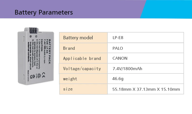 PALO 2 шт. LP-E8 LPE8 LP E8 Камера батарея для Canon 550D 600D 650D 700D X4 X5 X4i X7i T2i T3i T4i T5i DSLR Камера 0,11