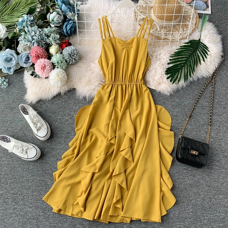 ALPHALMODA новинка 2019 однотонное пляжное платье для пляжа тонкая талия гофрированная