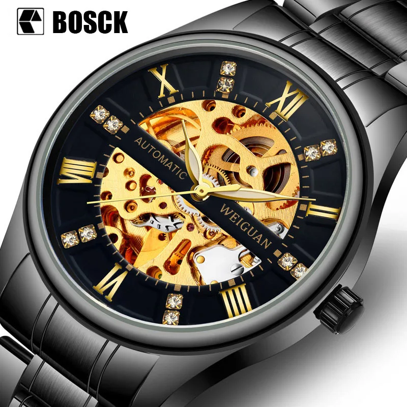 Для мужчин часы Автоматические деловые Черный Нержавеющая сталь Группа скелет