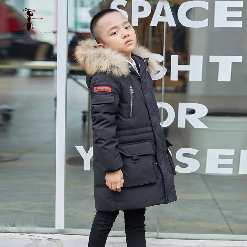 Kung Fu Ant Зимний пуховик для верхняя одежда мальчиков меховой парка с капюшоном