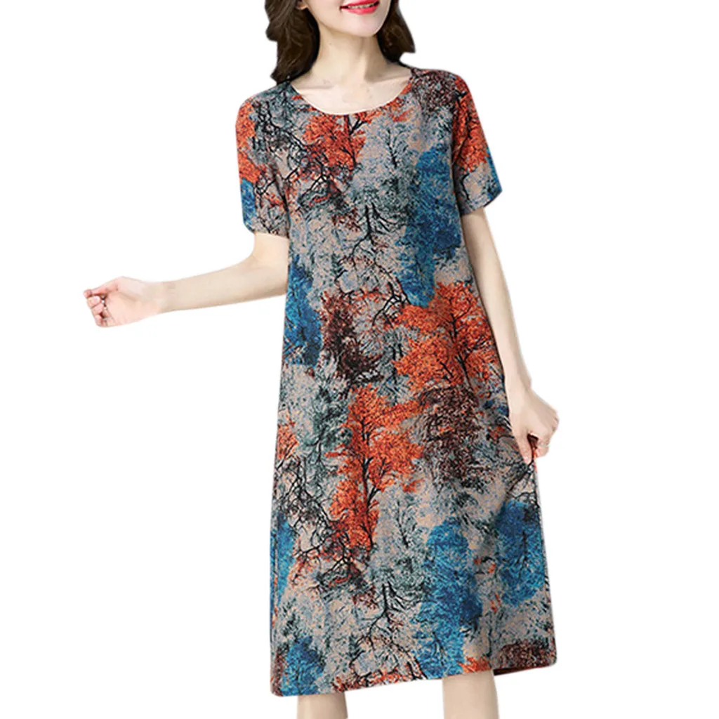 Модный женский короткий рукав с О образным вырезом карман хлопковый текстиль