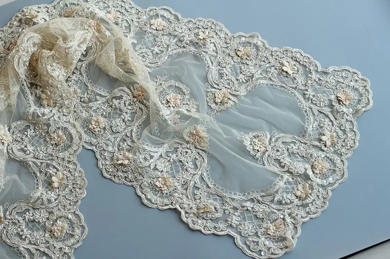 Роскошная кружевная скатерть расшитая бисером 3Dflowers ручная работа лист Doilies Alencon