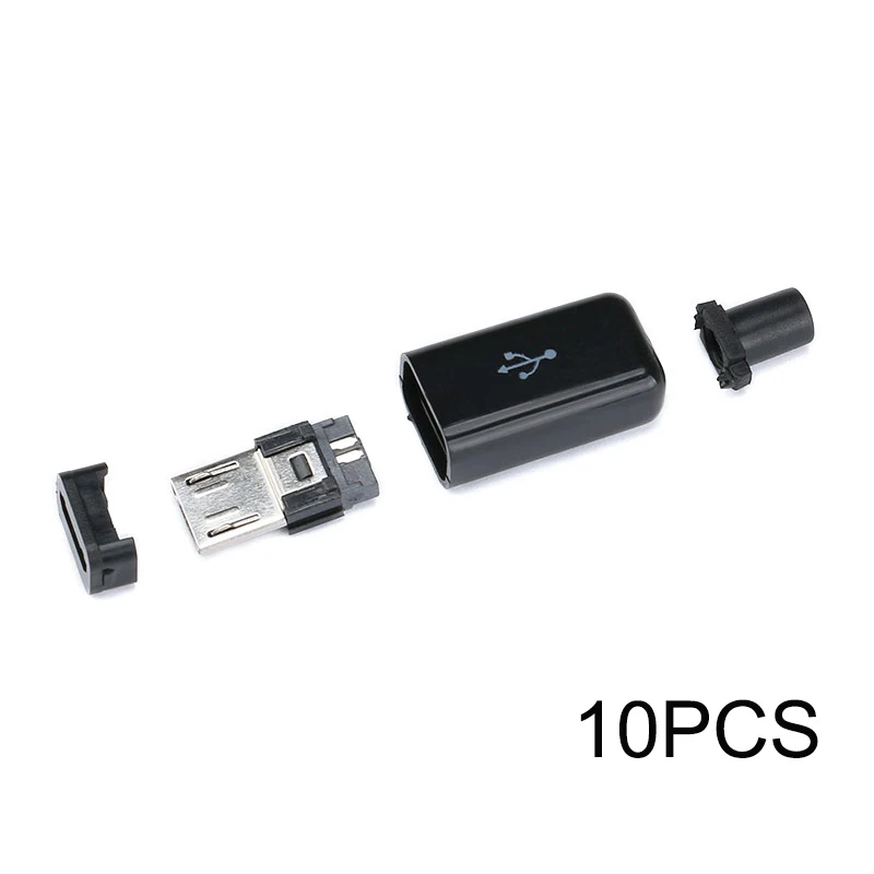 10 шт./лот, Черный Micro USB штекер, USB разъем, сделай сам, комплект с чехлами, сварка данных, интерфейс OTG, кабель для передачи данных, аксессуары - Цвет: MICRO Black 10pcs