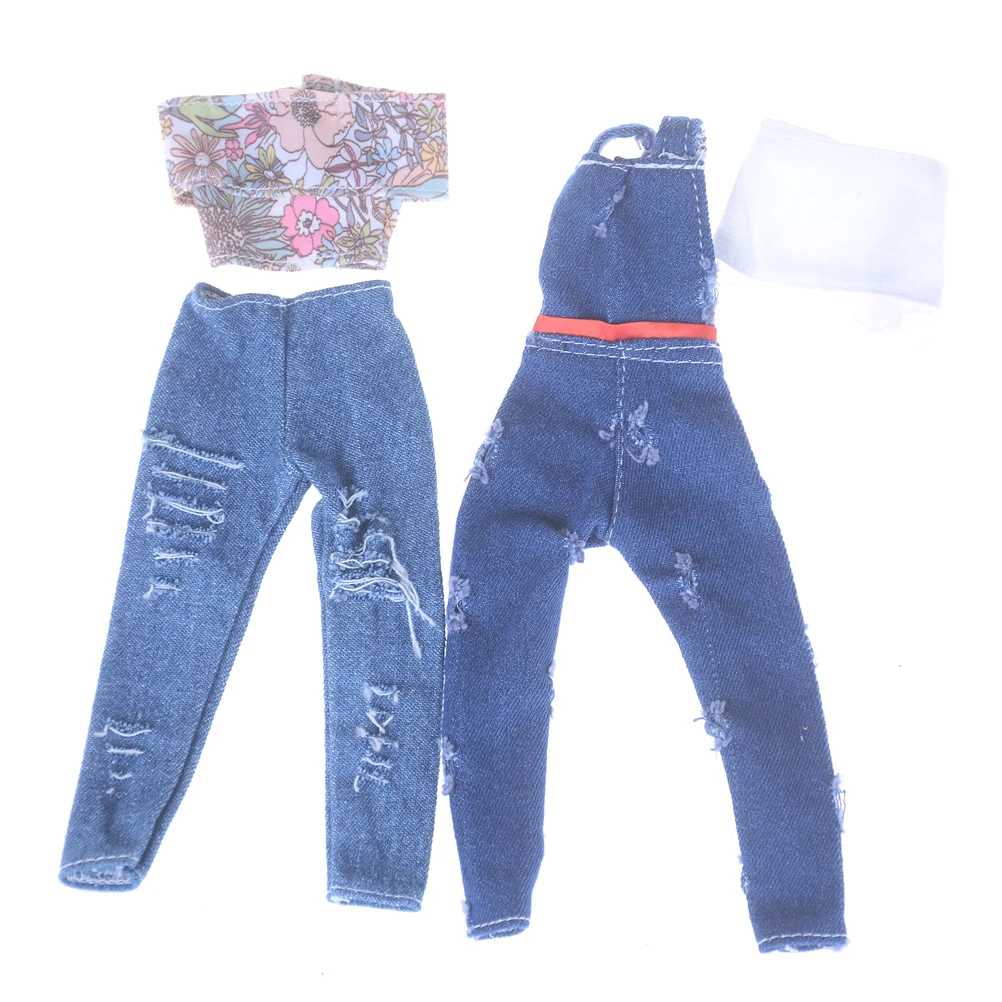 

Fashion Hole Jeans Denim Overalls Toys Handmade For girl Doll Clothing Accessories Christmas Gift