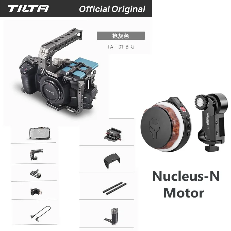 TA T01-B G motor Tilta BMPCC 4K клетка TA-T01-A-G Полная Клетка SSD диск держатель Верхняя ручка деревянная боковая ручка для BlackMagic Pocket BMPCC 4K 6k камера - Цвет: TA T01-B G motor