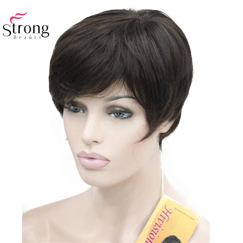 StrongBeauty Короткий прямой парик темный коричневый женский синтетические волосы полный парик - Цвет: #6