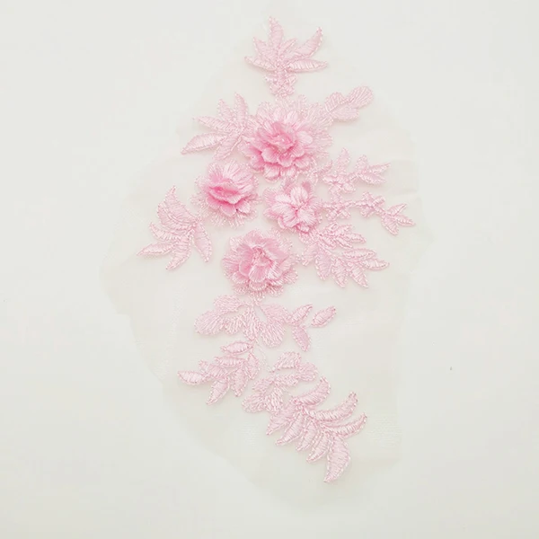pink 1 пара = 2 шт 21*11,5 см 3D Цветочная вышитая кружевная аппликация для DIY свадебного платья костюмы 17 цветов - Цвет: pink