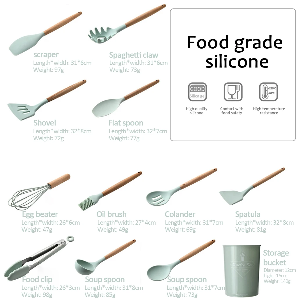 9/12 Pcs Tools Cooking Premium Silicone Kitchen Utensils Set With Storage Box Turner Tongs Spatula Soup Spoon | Дом и сад
