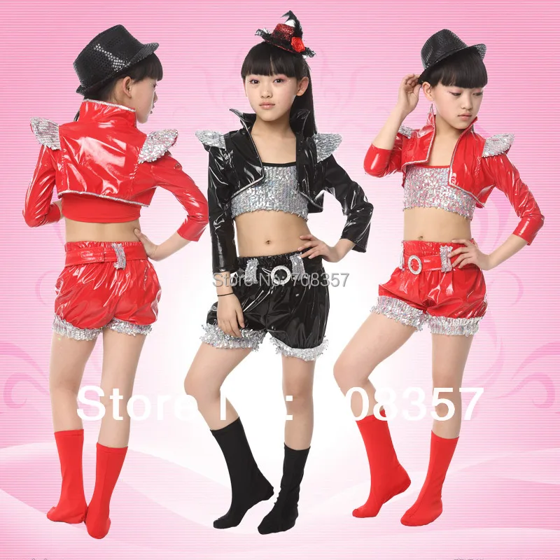 

Handsome Child Japanned Soft Leather Hip hop Jazz Dance Four pieces set Modern Ballroom Dance Wear