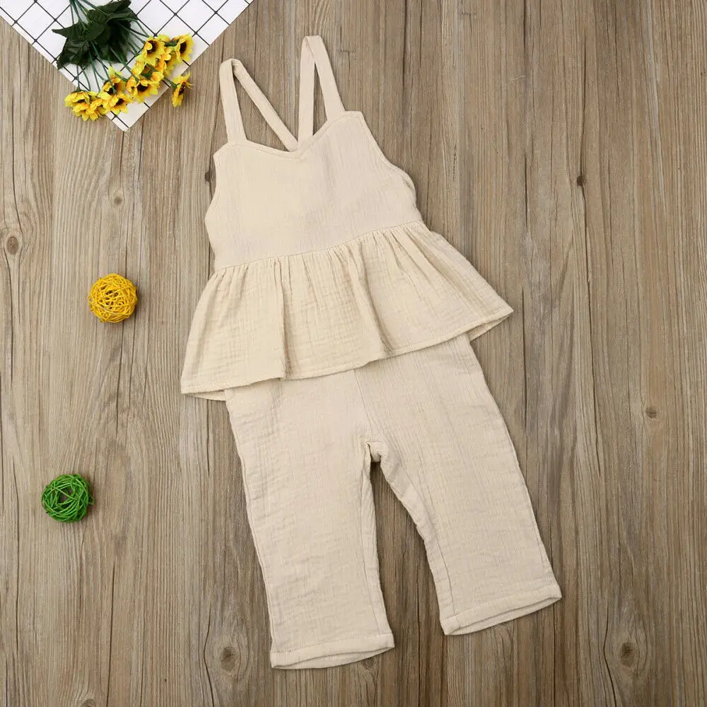 

US Toddler Cute Kids Baby Girl Newest Fashion Clothes Causal Solid Sleeveless Ruffle Romper Jumpsuit Bodysuit Outfit Sunsuit