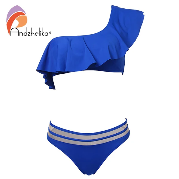 Blue Andzelika bikini женский купальник бикини. Топ на одно плече с рюшами и плавки - Цвет: Blue