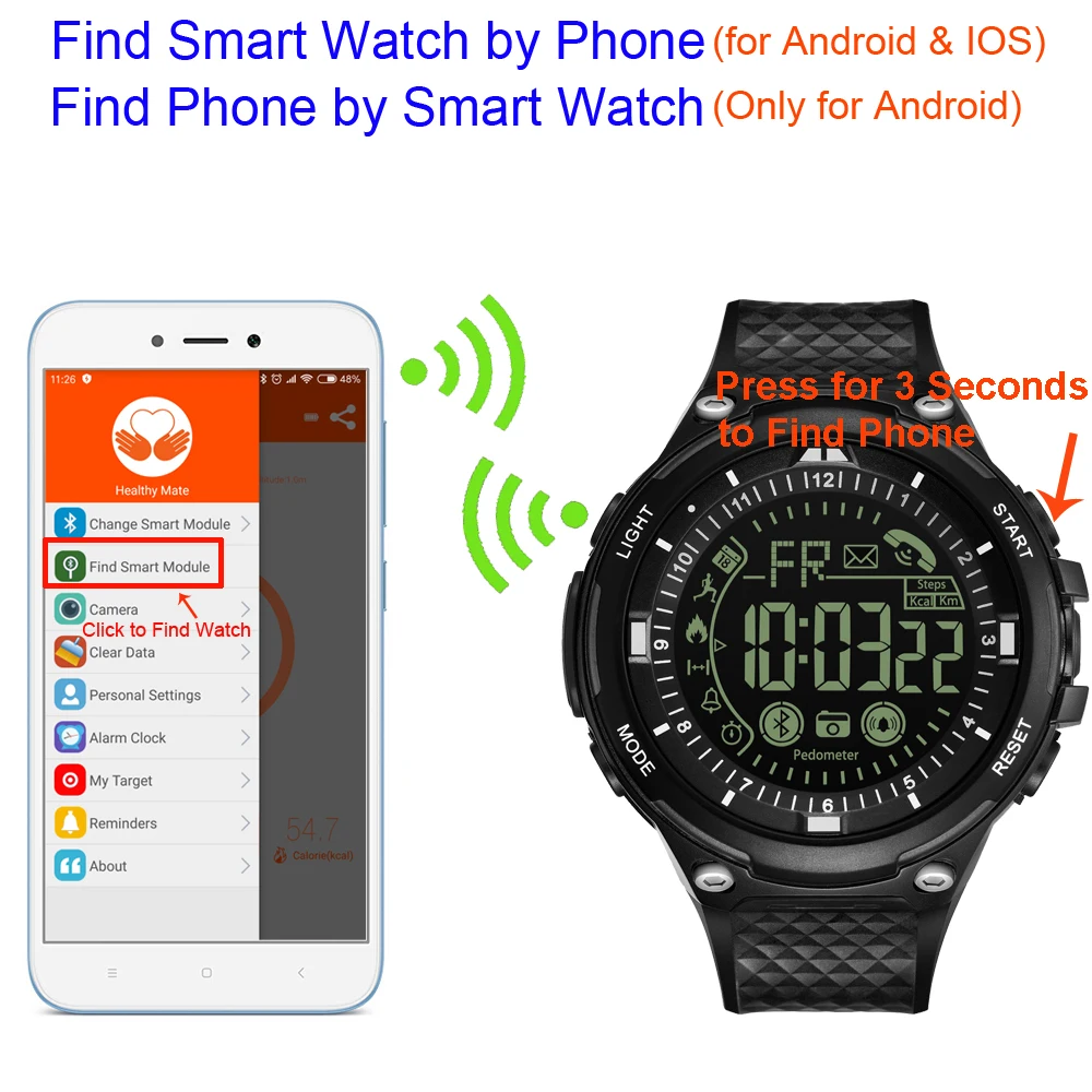 TICCI Мужские Спортивные Bluetooth умные часы Шагомер Smartwatch водостойкий фитнес-трекер