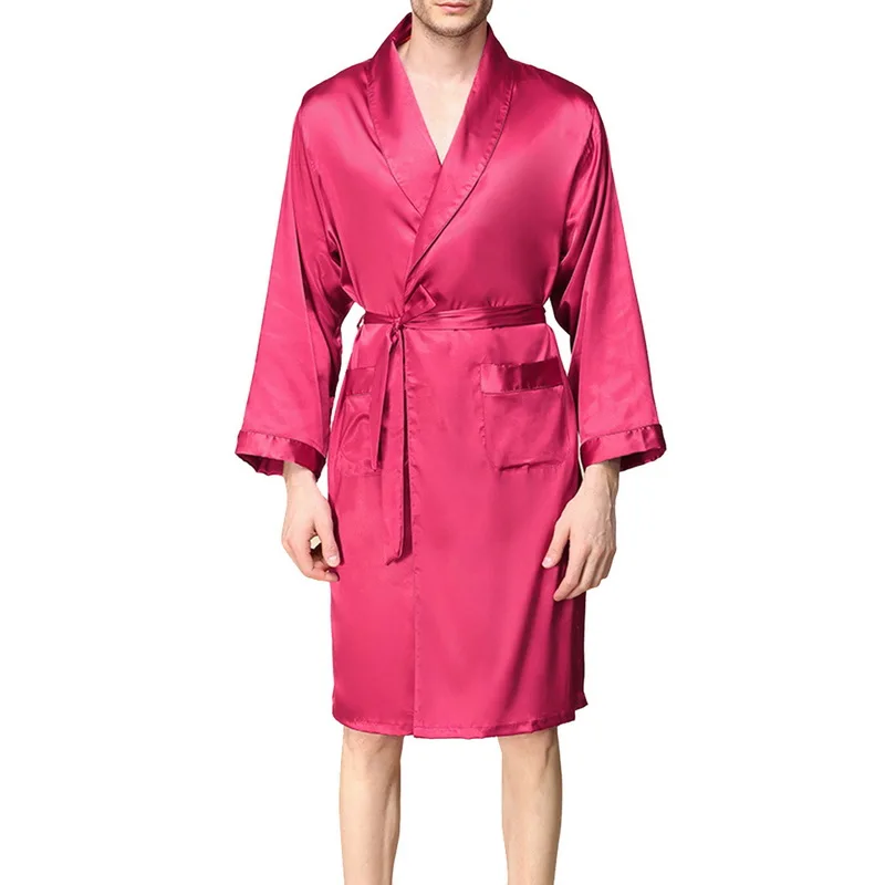 wine red robe Новинка, Мужская черная домашняя одежда для сна, ночная рубашка из искусственного шелка для мужчин, удобные шелковистые халаты, благородный халат, мужские халаты для сна - Цвет: wine red robe