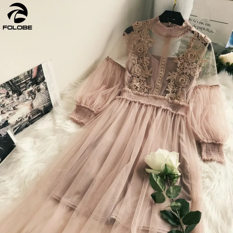 FOLOBE 2020 модное платье для женщин однотонное ажурное кружевное Vestidos Verano 3D