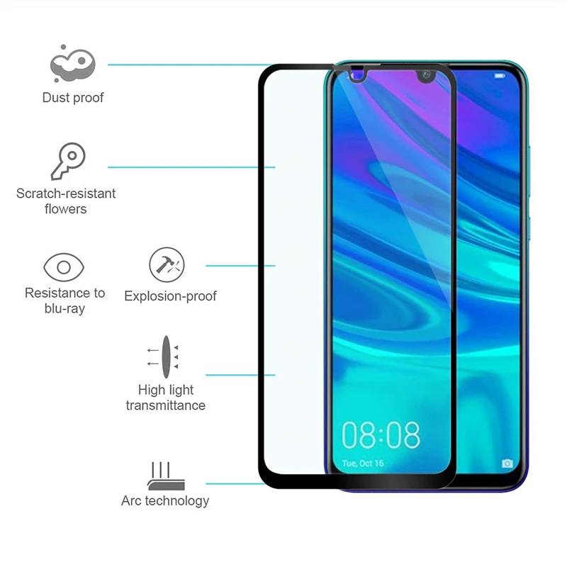 Закаленное стекло 9H с полным покрытием для Huawei P Smart 2019 Φ Защита экрана HUAWEI 2018 Psmart