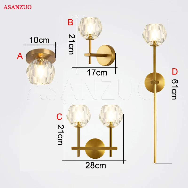 

Modern indoor crystal lampshade Brass Wall lamps American minimalist Sconce bedroom corridor living room wall Light decoration