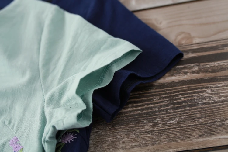 Летнее платье для женщин короткий рукав с цветочной вышивкой хлопковые и лен