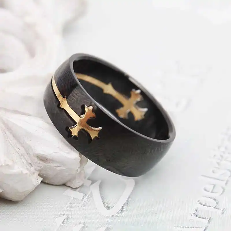 Knight Templar Cross Rings Black Punk Crusaders Band for Mens Promise Jewelry Anel Dropshipping | Украшения и аксессуары